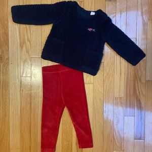 Valentines outfit Baby Gap Sherpa top and Old Navy leggings, size 2 toddler